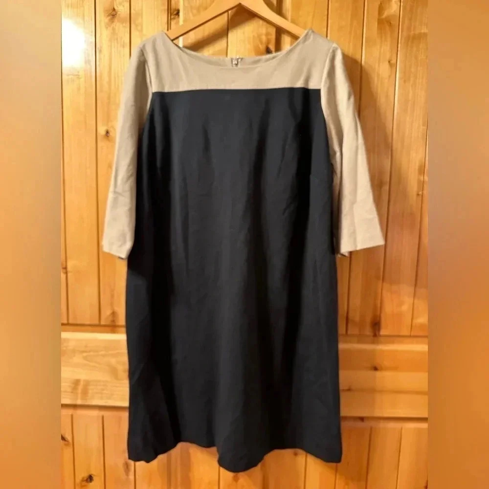 Talbots | Ponte Color Block Tan and Black Sheath Dress - Plus Size Petite